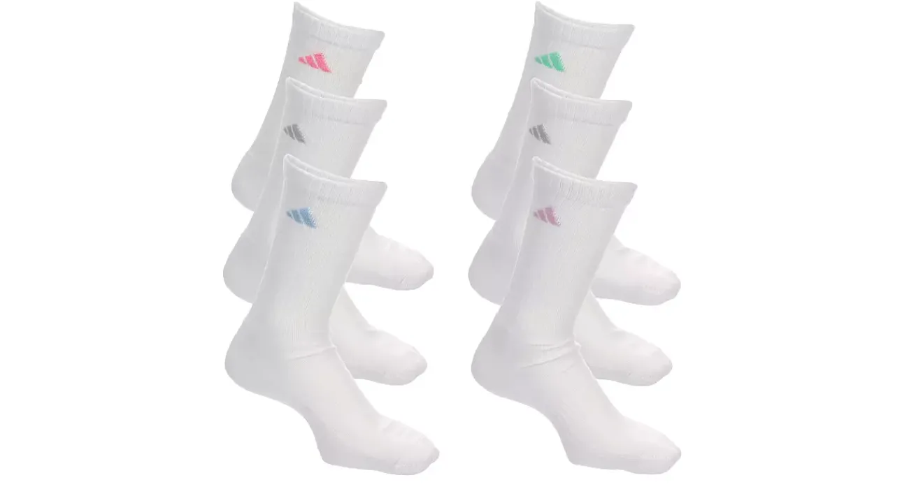 WOMENS ATHLETIC CUSHIONED CREW SOCKS 6 PAIRS>ADIDAS New